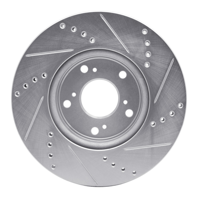 Honda Accord Sedan Brake Rotor (1) - Front Left - R1 Concepts - Drilled & Slotted - Silver - `13-`22